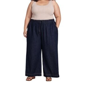 Flowy Dark Wash Wide Leg Denim Drawstring Pants Plus Size 2X Free Assembly